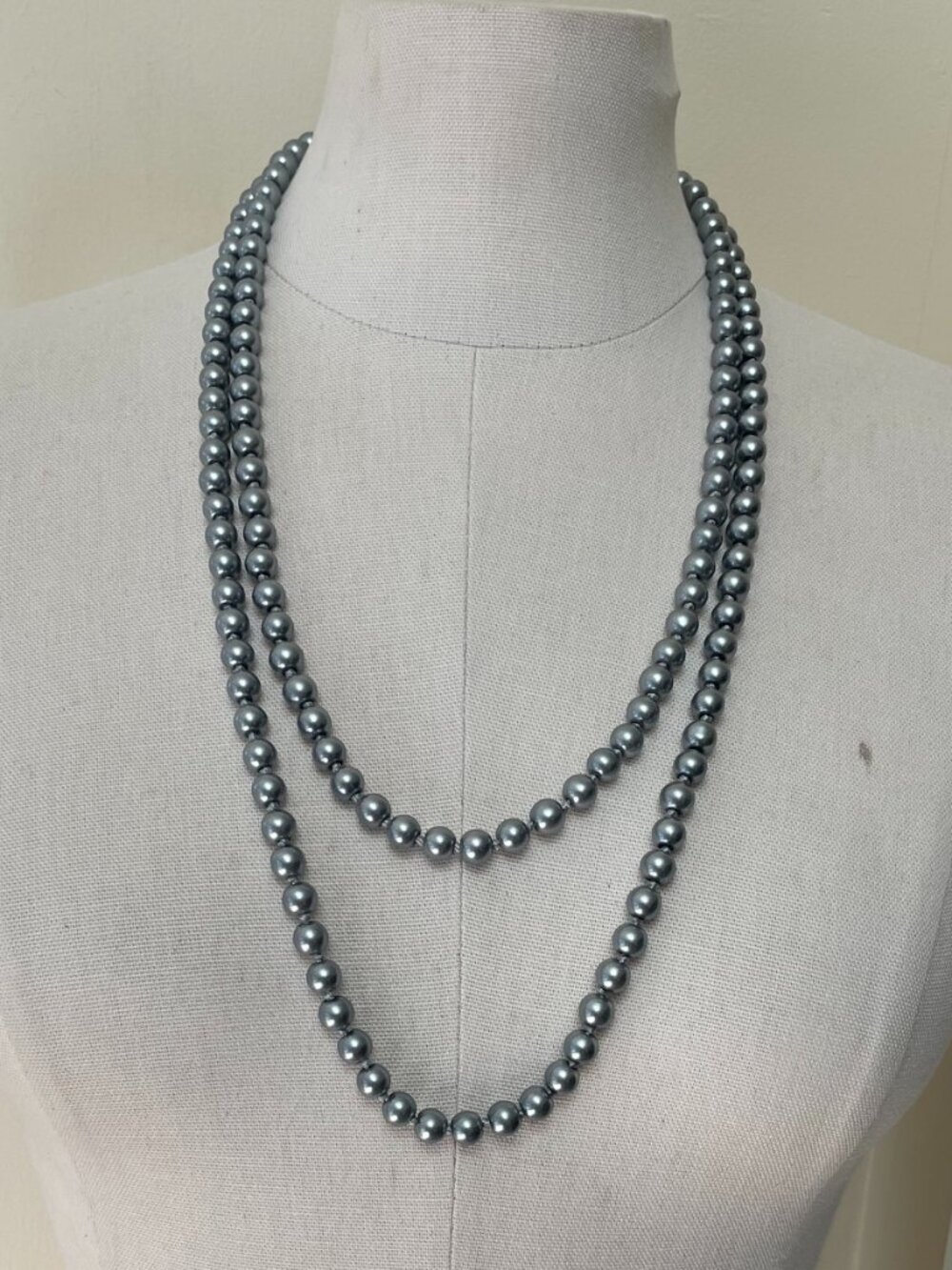 Faux Silver Bead Necklace – 28"